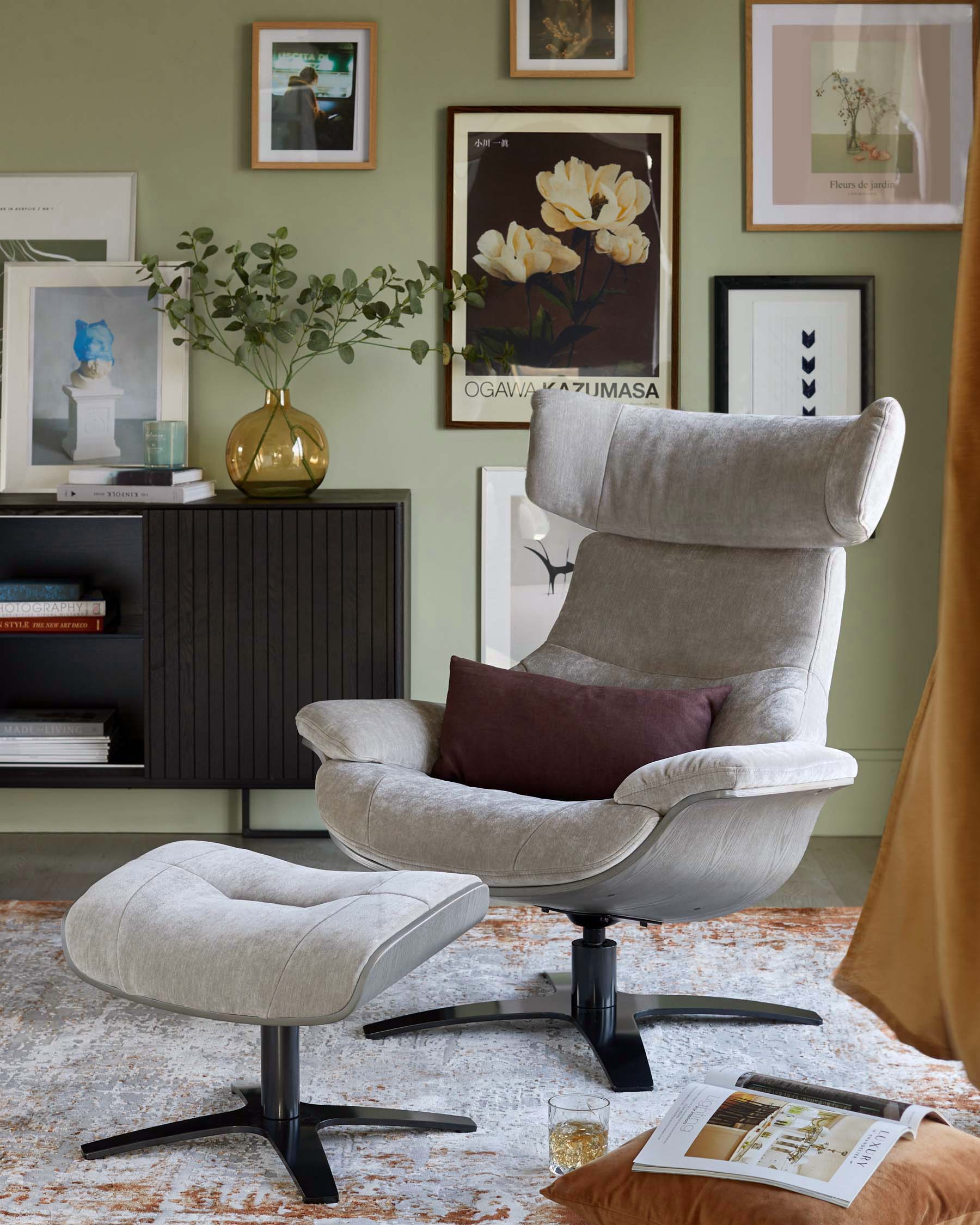 Karma Light Grey Fabric Reclining Armchair & Footstool by Danetti