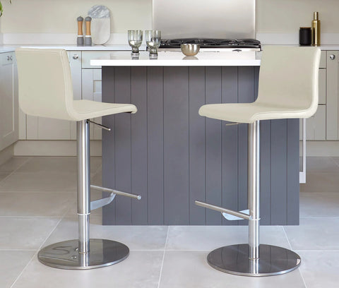 Kiki Light Grey Leather Gas Lift Bar Stools