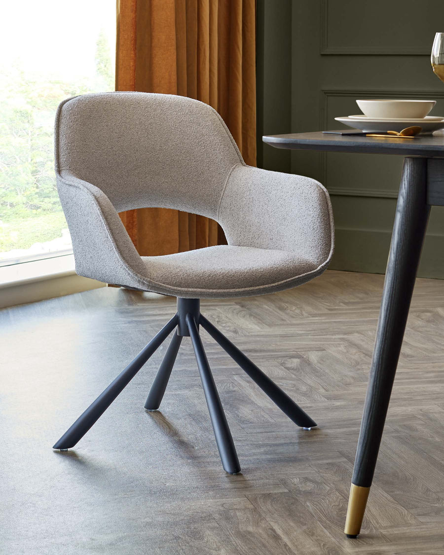Marlow Swivel Black Metal Dining Chair Natural Grey Soft Touch Boucle –  Danetti