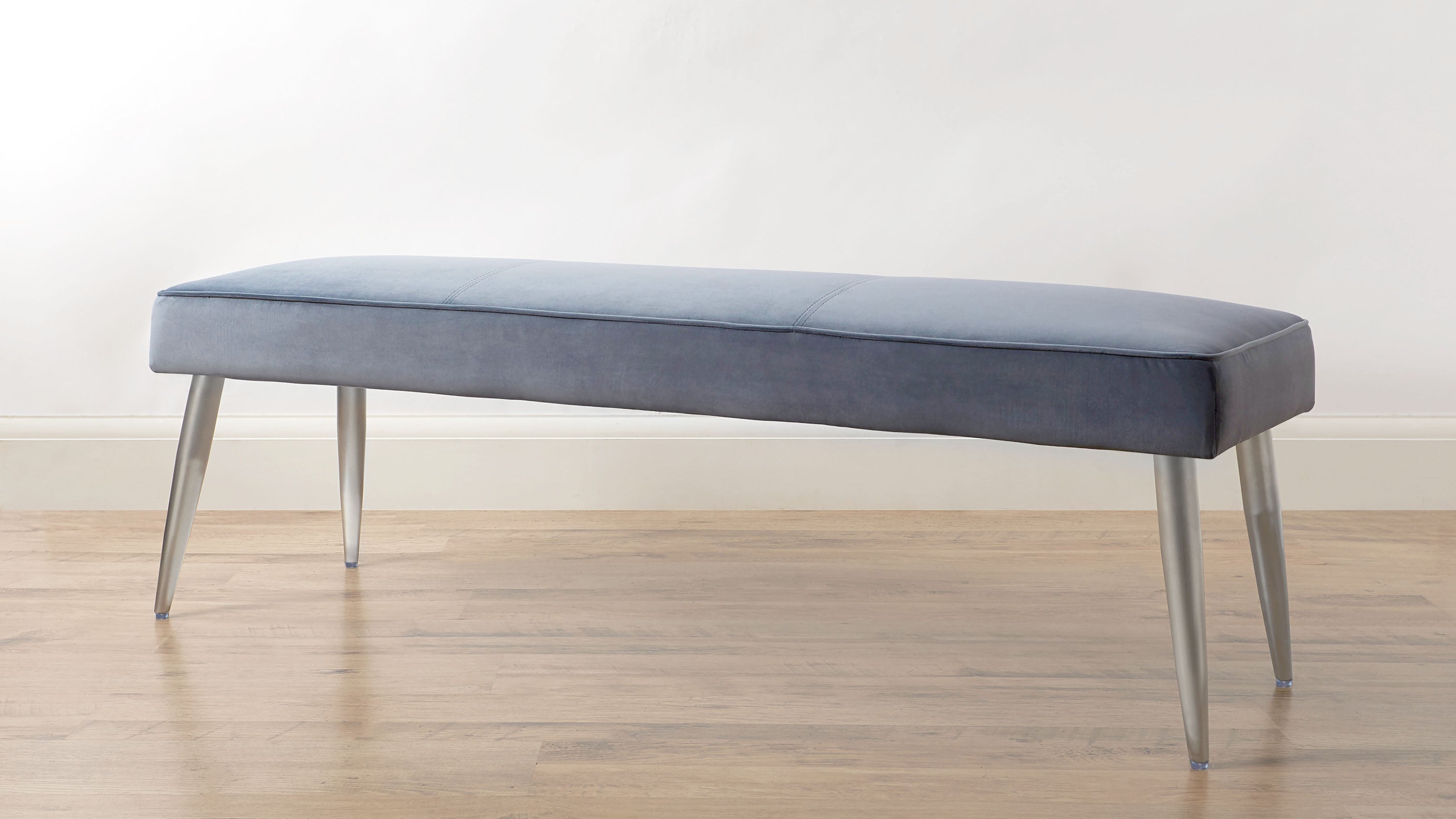 Mellow Blue Grey Velvet 3 Seater Bench Without Backrest