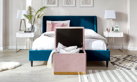 Zara Blush Pink Velvet Ottoman Storage Cube