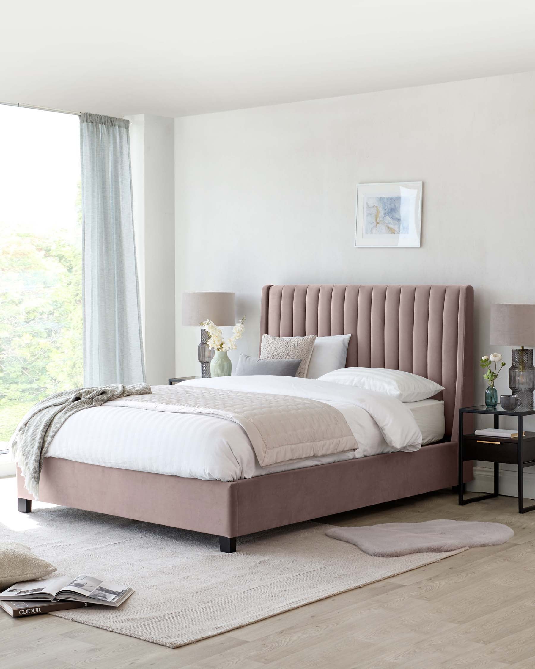 Pink velvet double ottoman shop bed