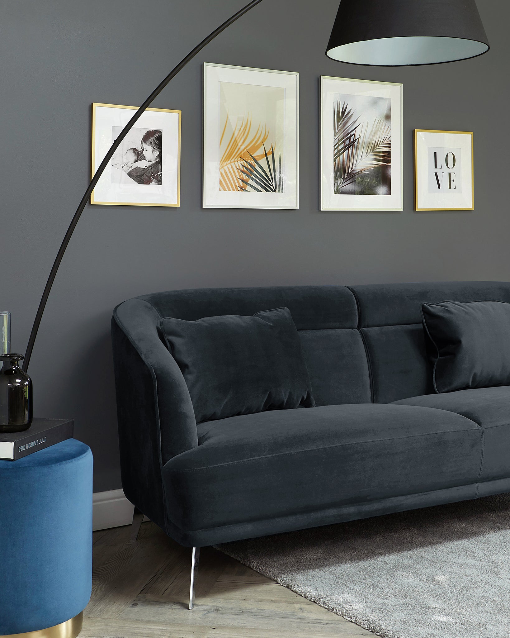 Amber Dark Grey Velvet With Chrome Leg 2 Seater Sofa