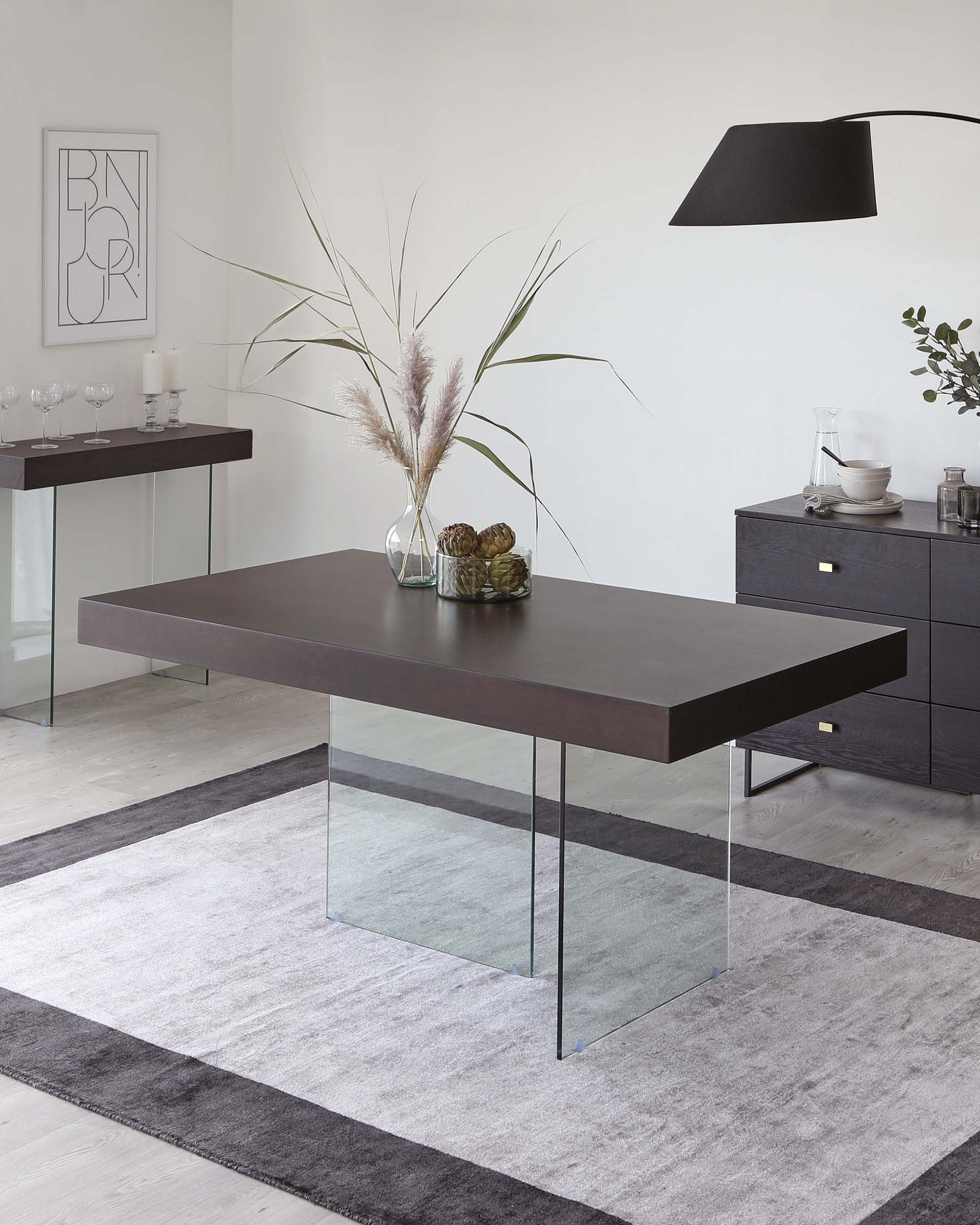 Aria Dark Walnut And Glass 6 Seater Dining Table