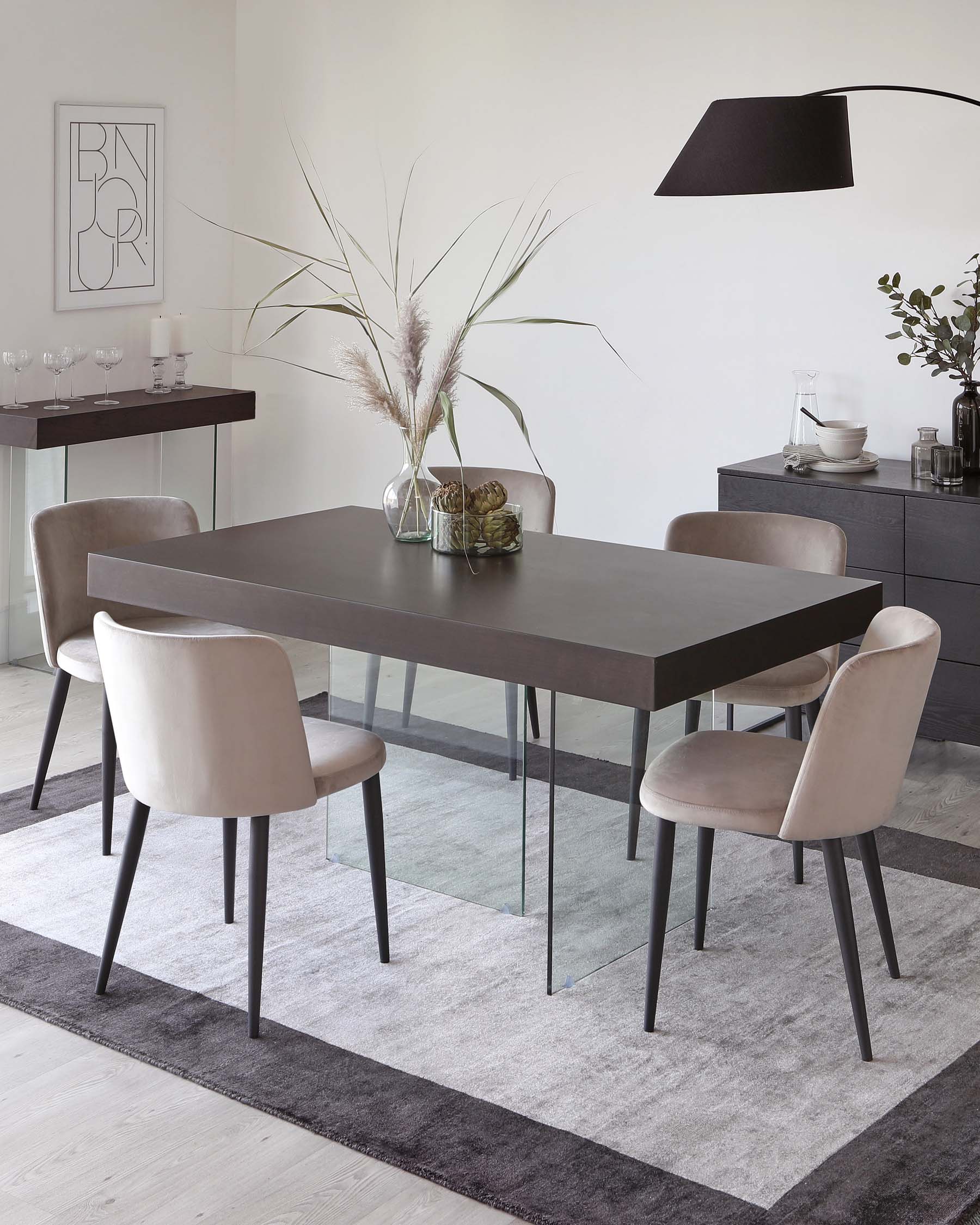 Aria Dark Walnut And Glass 6 Seater Dining Table