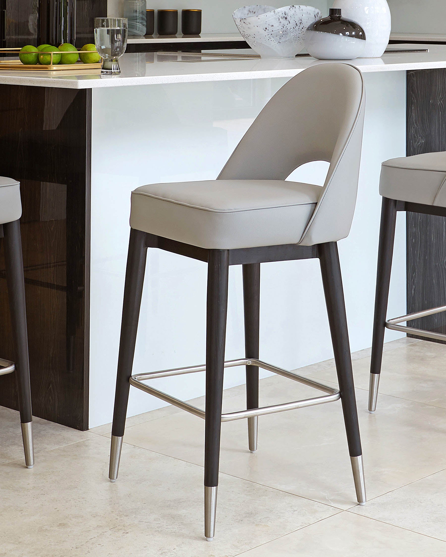 Clover Mid Grey Faux Leather Bar Stool Danetti