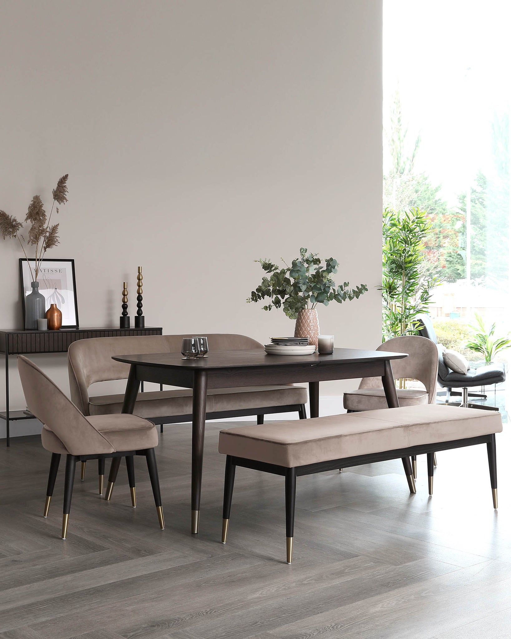 Dark Oak Extending Table And Dining Bench Set By Danetti