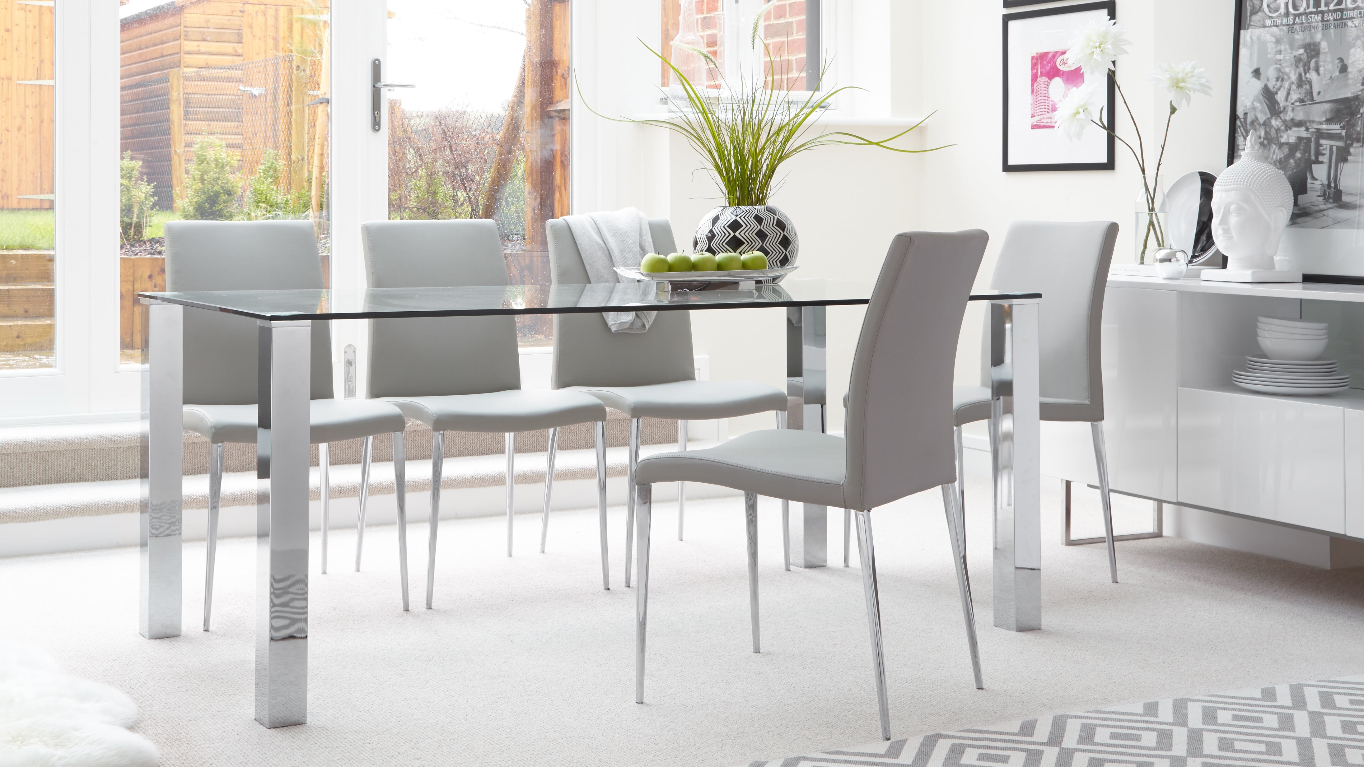 Glass Top Dining Table | 6 to 8 Seater Chrome Dining Table ...