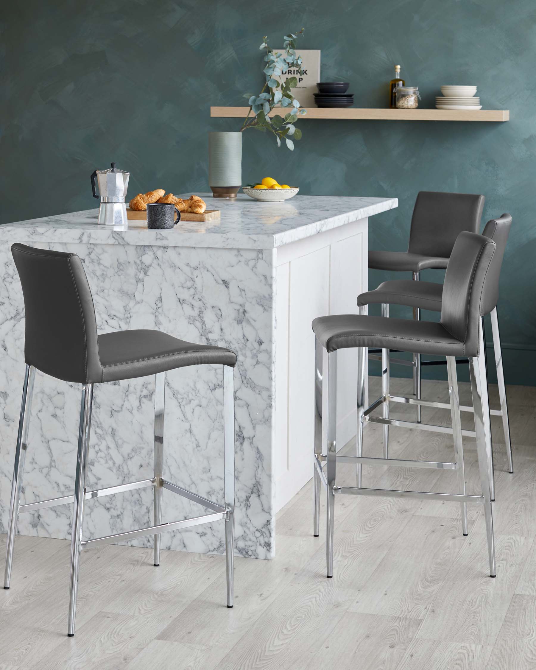 Elise Dark Grey Faux Leather Bar Stool Set Of 2