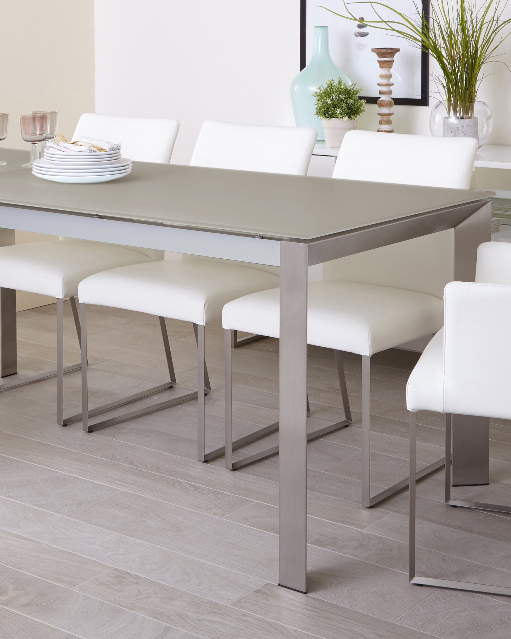 eve grey and brushed stainless steel extending dining table