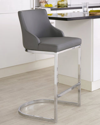 Form Light Grey Stainless Steel Bar Stool with Backrest Danetti