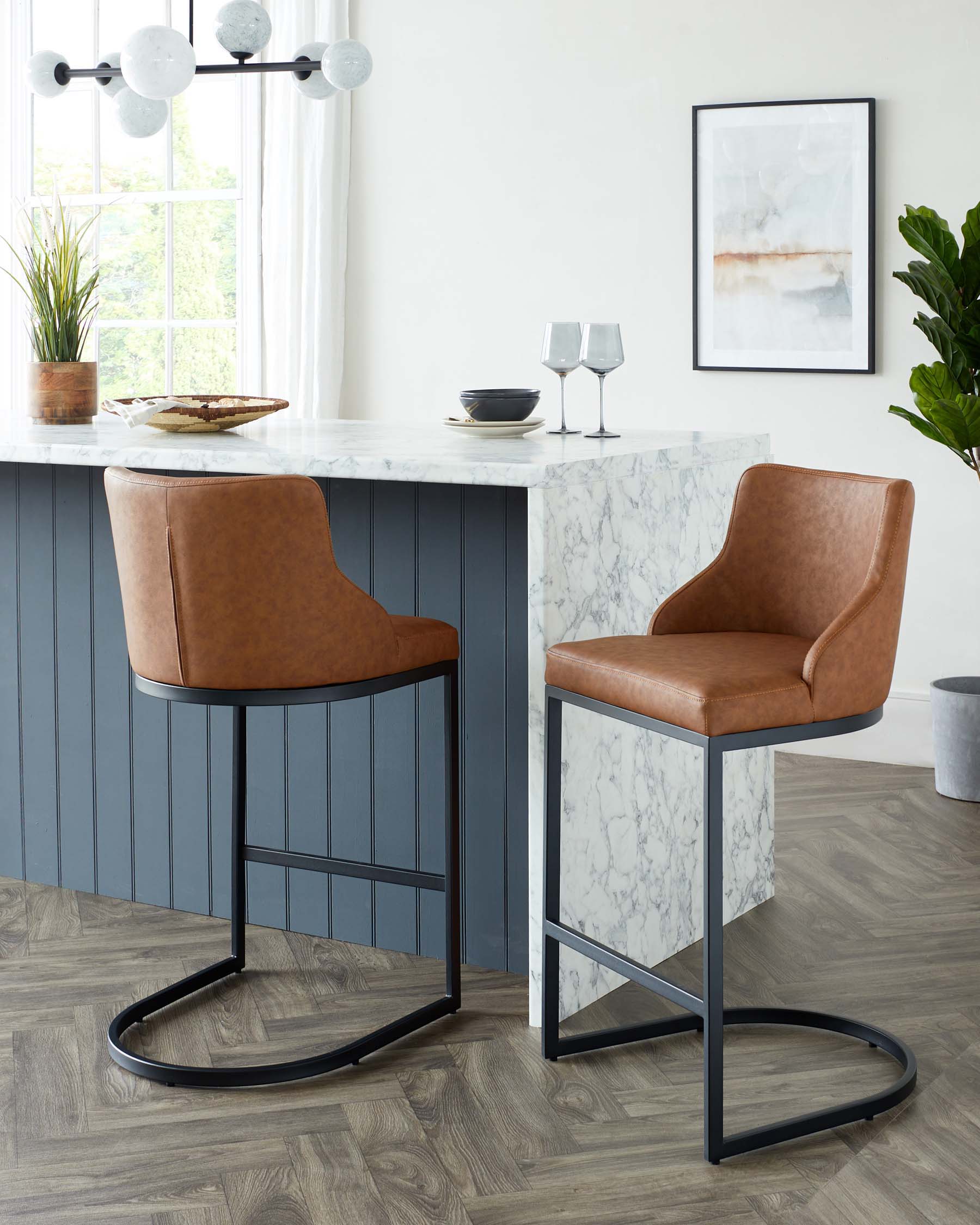 Form Tan Faux Leather Barstools by Danetti