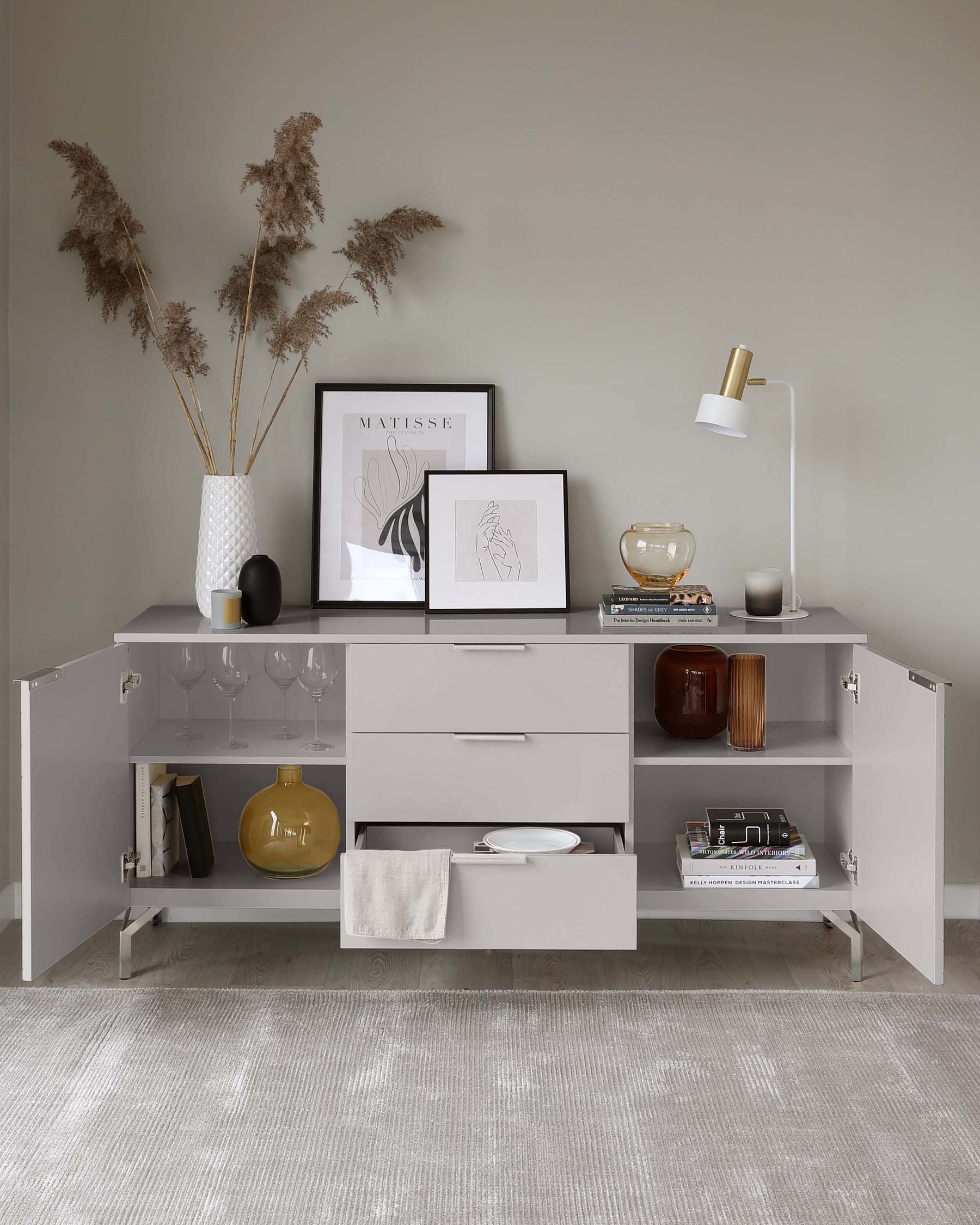 Geo Large Grey And Stainless Steel Sideboard | Danetti