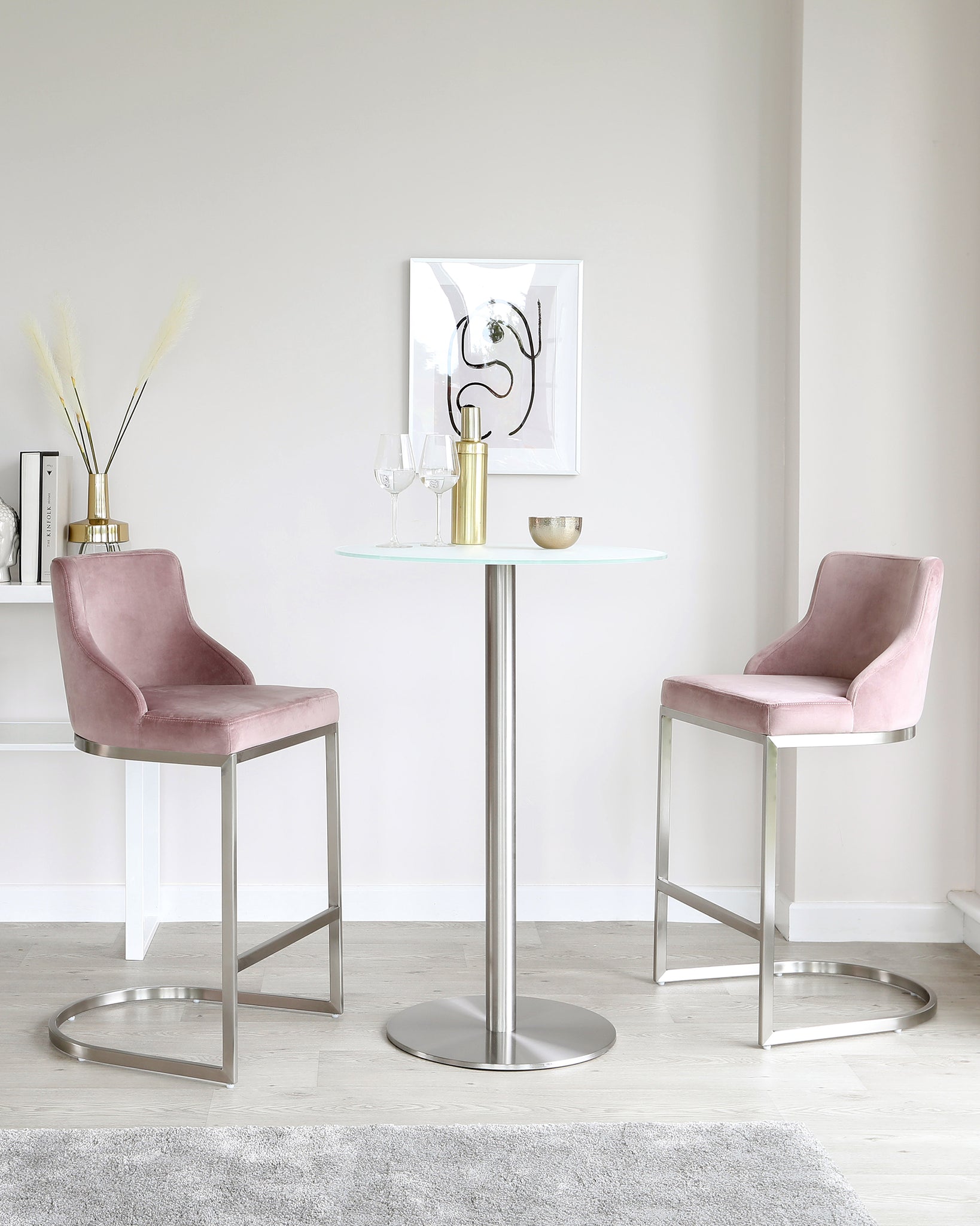 Grande Bar Table Set With Form Blush Pink Stools Danetti