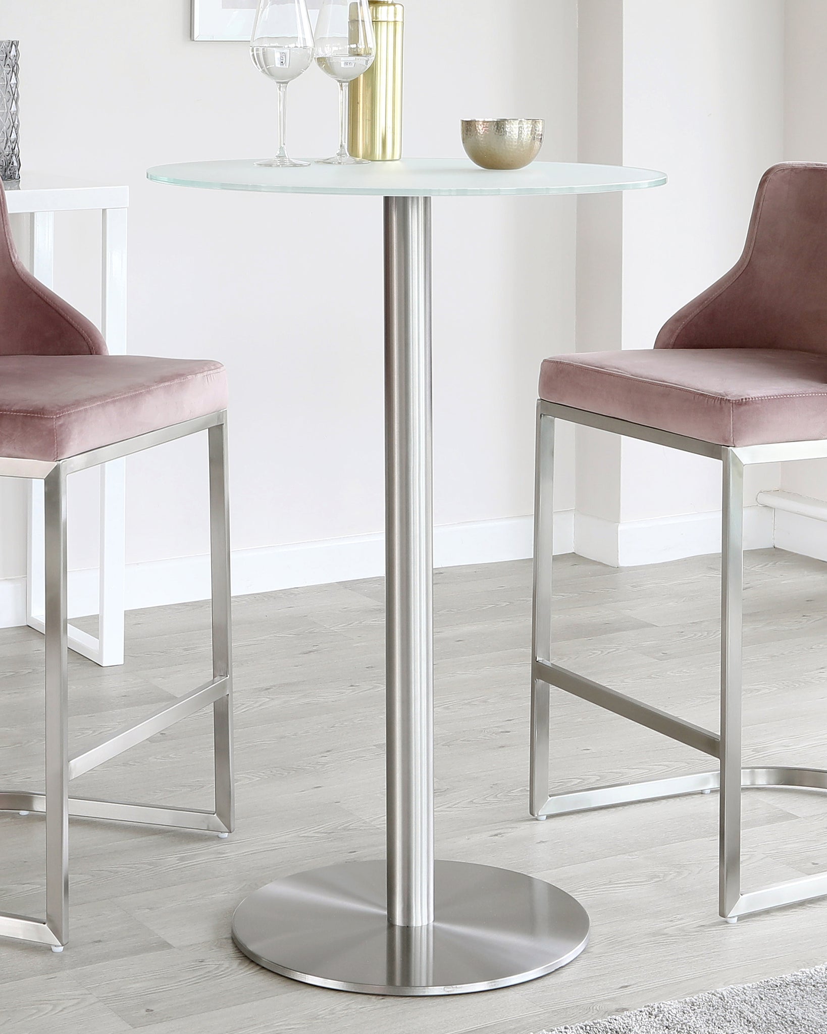 Grande Frosted Glass And Stainless Steel Bar Table Danetti