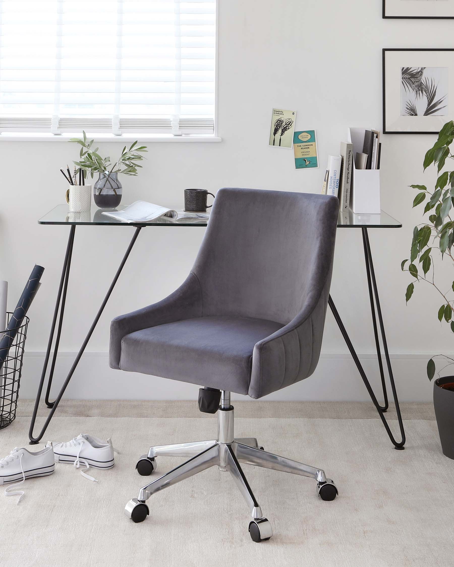 Grey velour shop desk chair