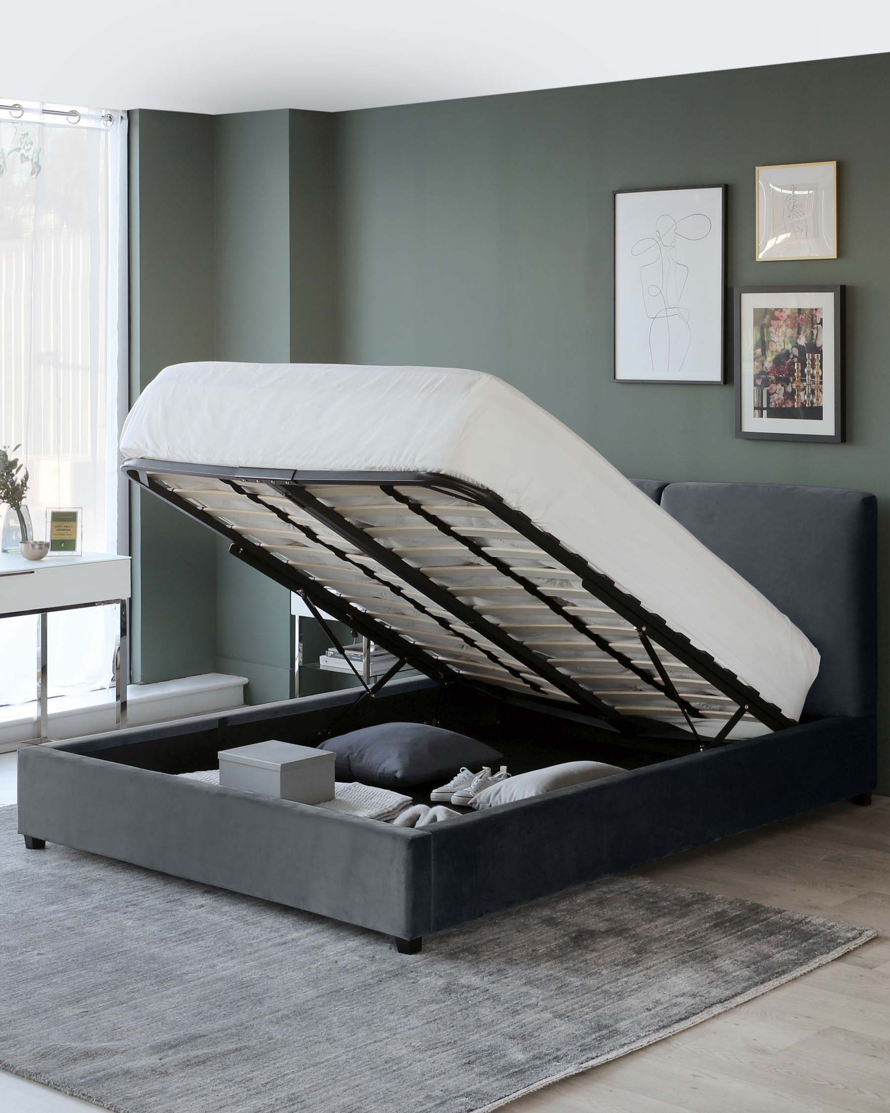 Siesta Grey Velvet King Size Bed with Storage