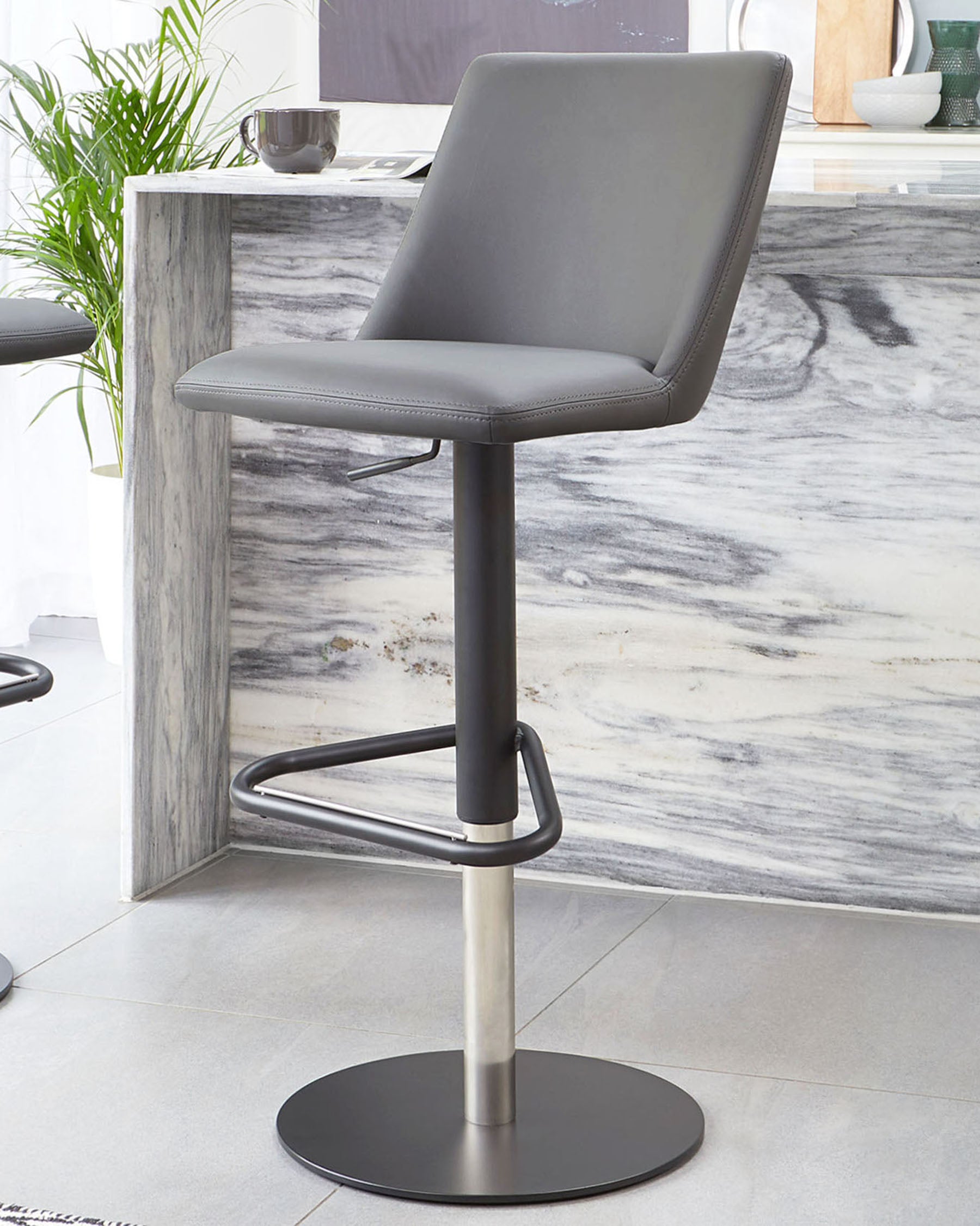 Matt Black Dark Grey Faux Leather Bar Stool With Gas Lift Danetti