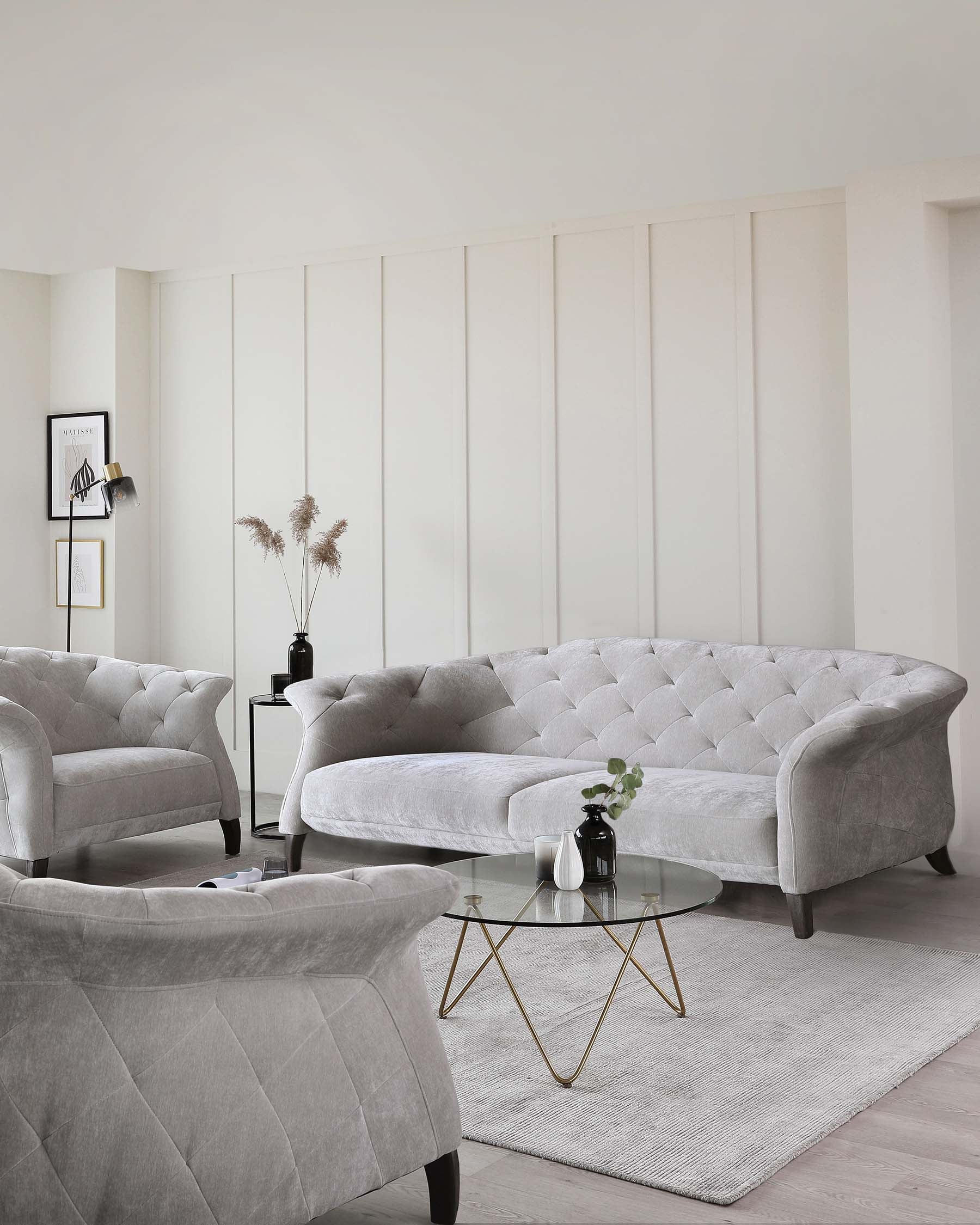 Light gray shop tufted sofa