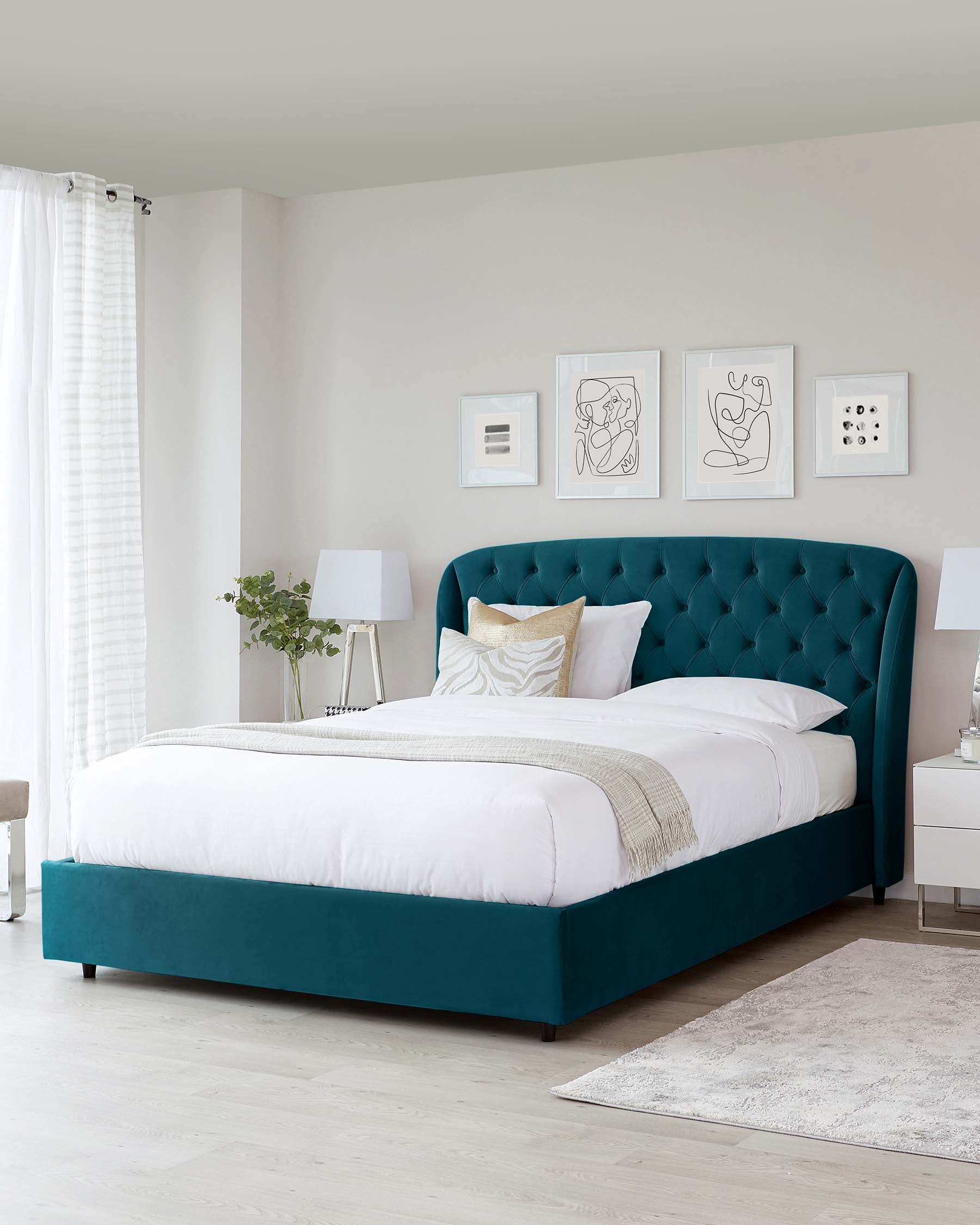 Manolo Teal Velvet King Size Bed With Storage| Danetti