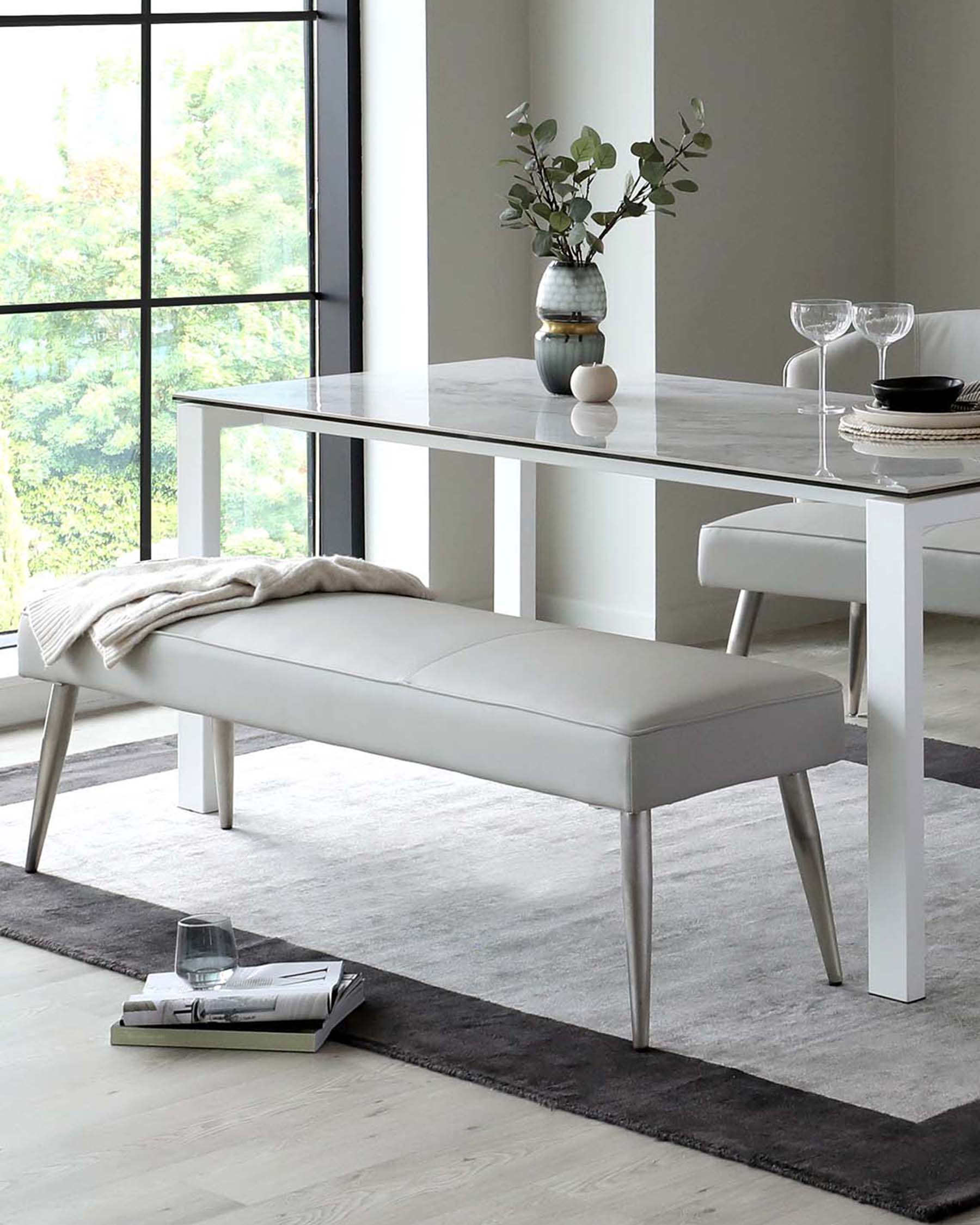 White faux leather dining shop bench