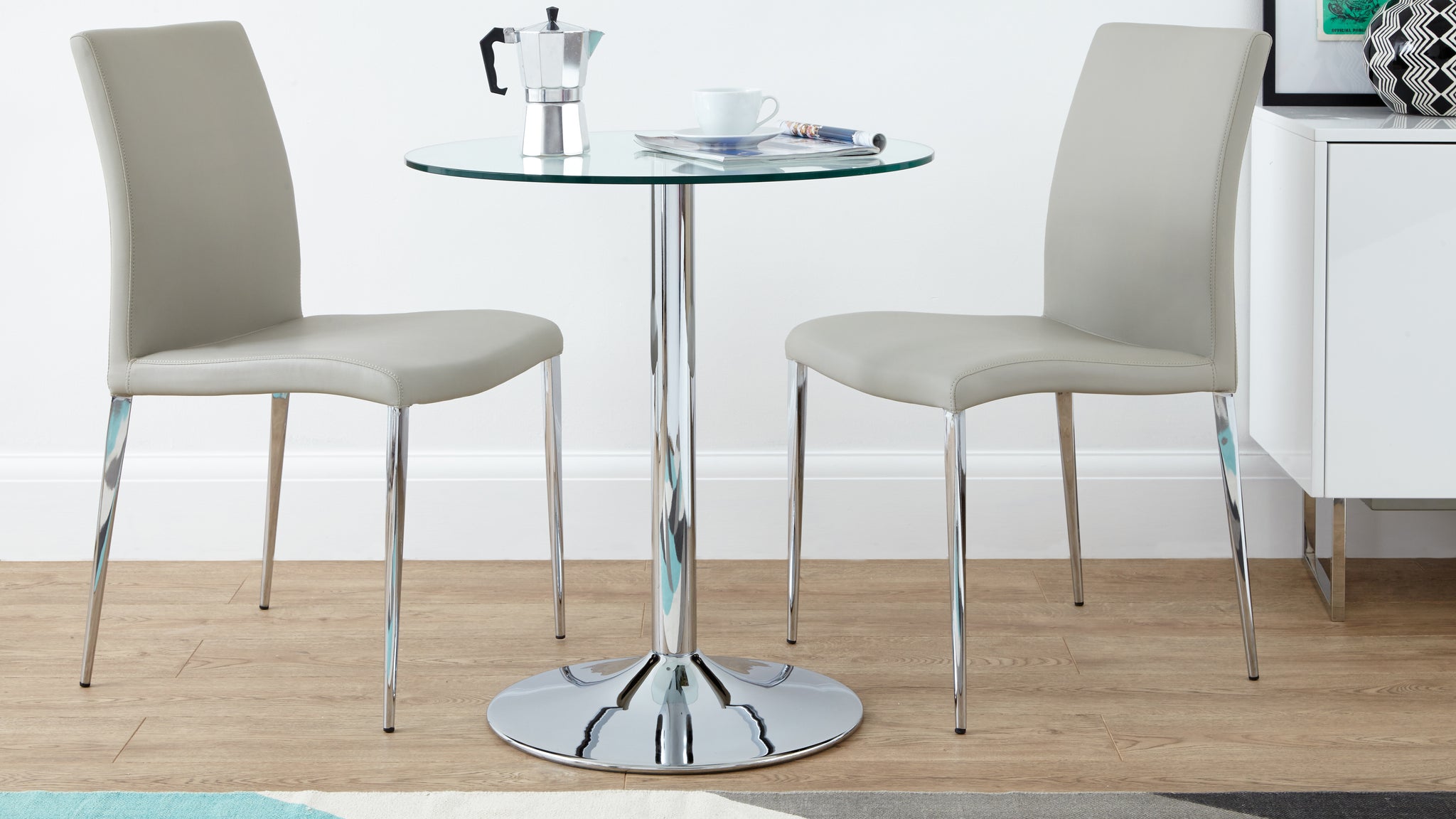 Naro Glass and Elise Small 2 Seater Dining Table and Chairs | Danetti