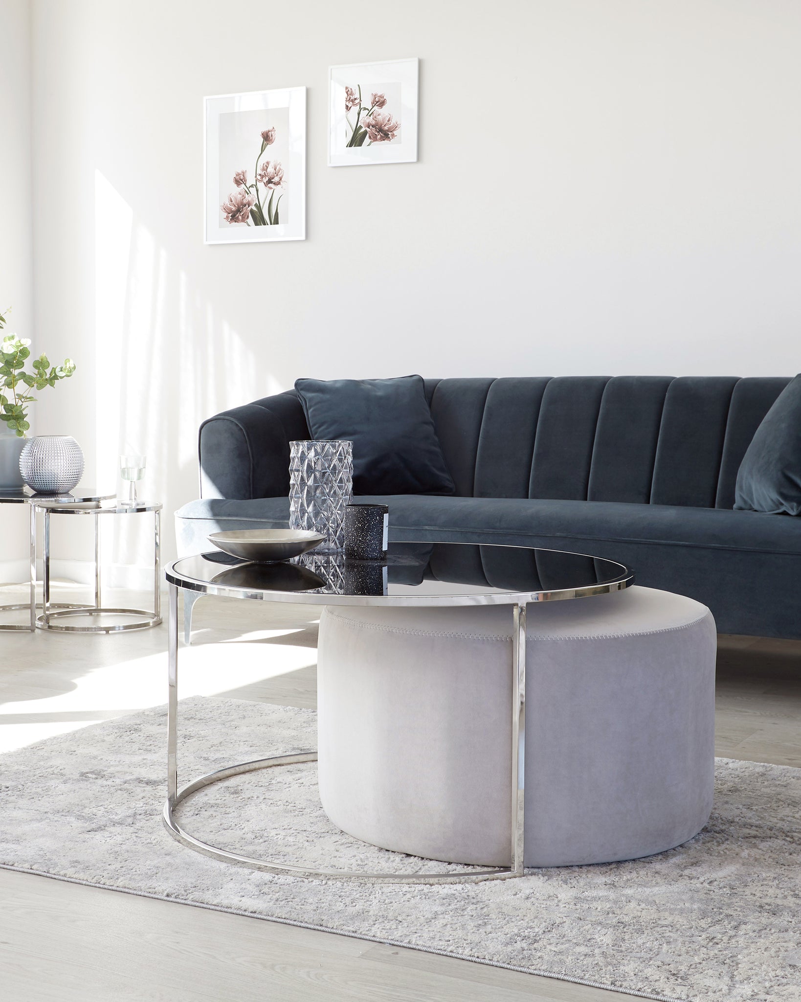 Thea Round Coffee Table And Pouffe Set Danetti