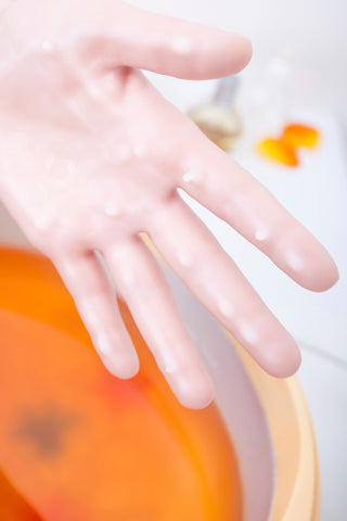 Hand after performing a paraffin wax treatment