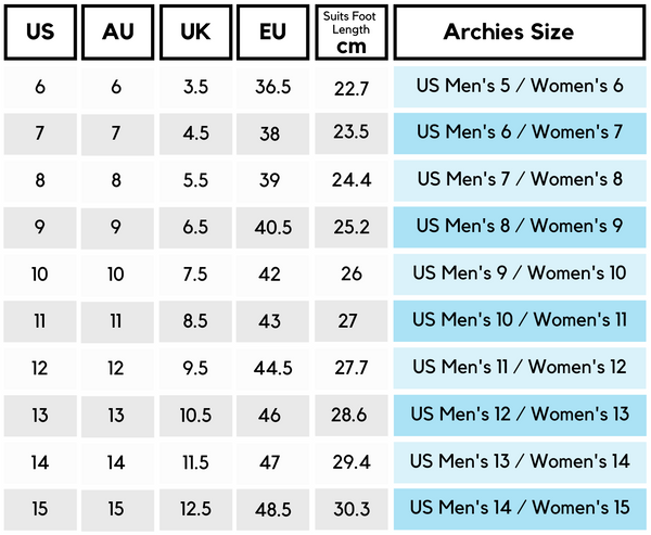 Archies Women's Size Guide