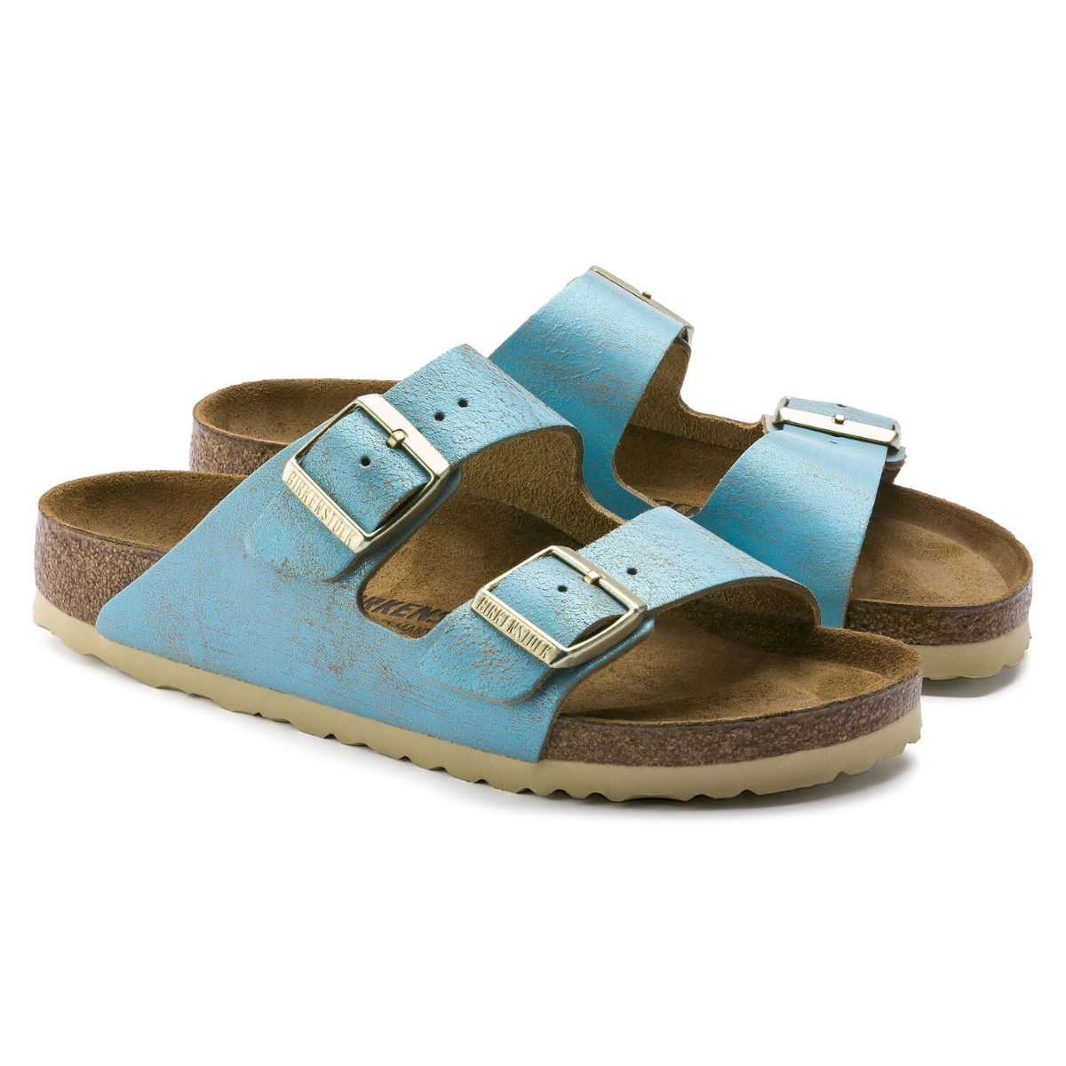 washed metallic aqua birkenstock