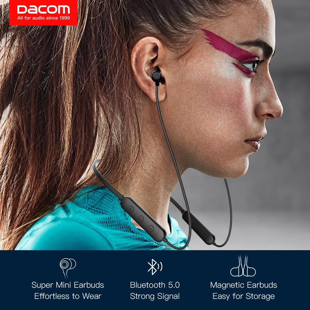 Dacom Noise Cancelling Stereo Earphones with Mic for Workout, Running, Work from Home, Upgraded Wireless Neckband Headset In-ear