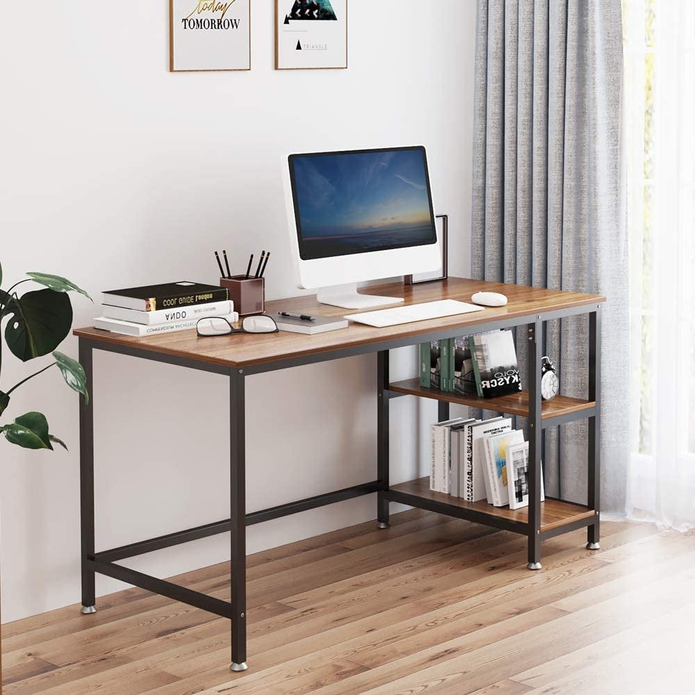 Walnut Computer Desk with Shelves Storage