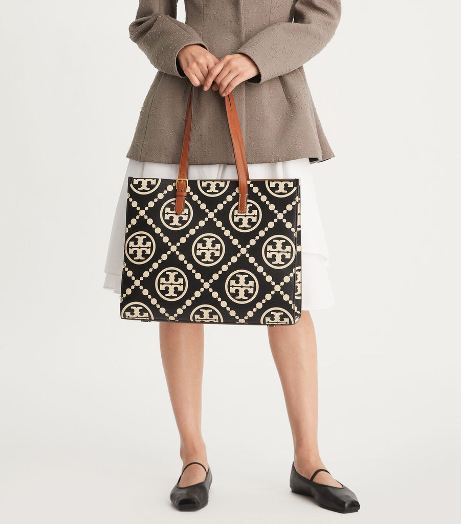T Monogram Contrast Embossed Tote: Women's Handbags, Tote Bags