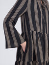 0039 Italy MILLY Tiered Stripe Dress Black & Taupe
