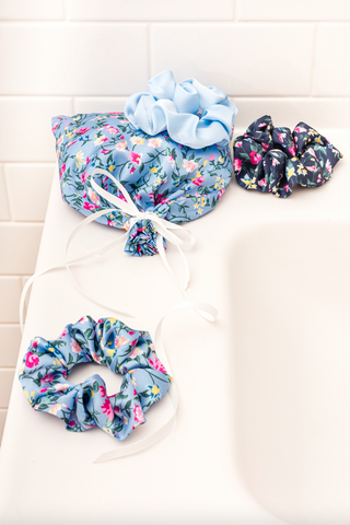 Floral scrunchie blue set of three