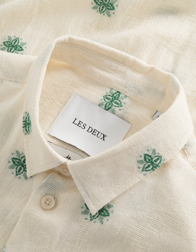 Les Deux MEN Ira SS Shirt Shirt 215565-Ivory/Vintage Green