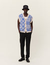 Les Deux MEN Joaquin Jacquard Cardigan Vest Knitwear 218480-Light Ivory/Surf Blue