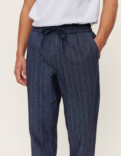 Les Deux MEN Patrick Linen Pants Pants 460215-Dark Navy/Ivory