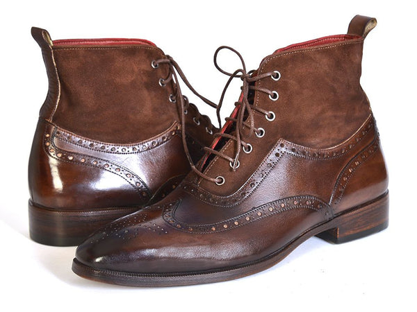 Paul Parkman Men's Wingtip Boots Brown Suede & Calfskin Shoes – Styles ...