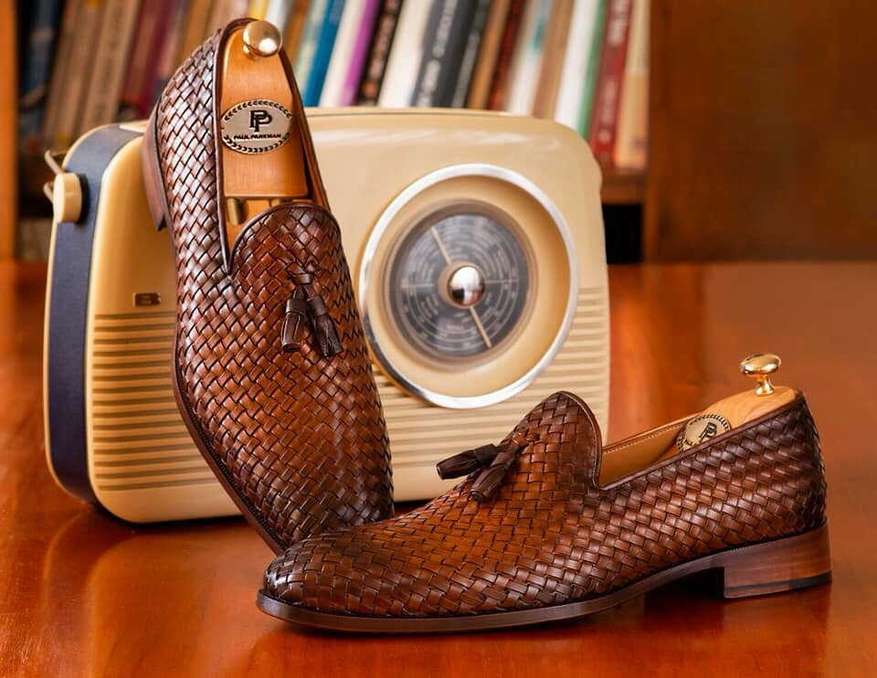 mens leather weave loafers