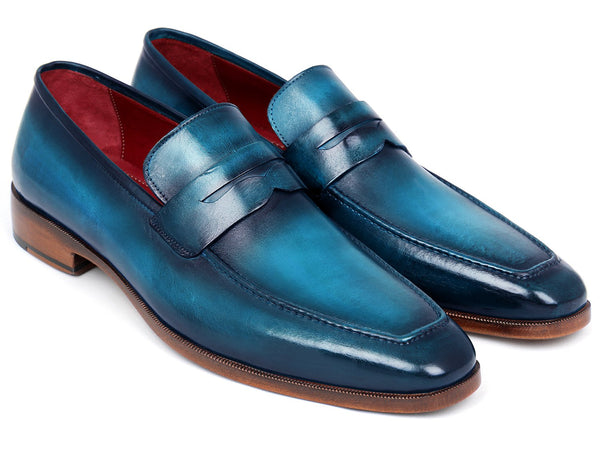 Paul Parkman Paul Parkman Men's Ocean Blue Leather Penny Loafers ...