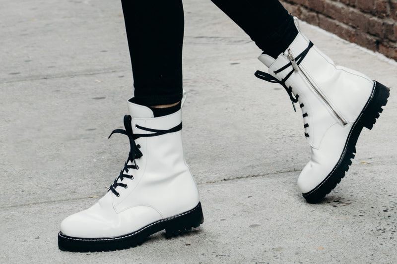 Women S Combat Boot In White Leather Thursday Boot Company