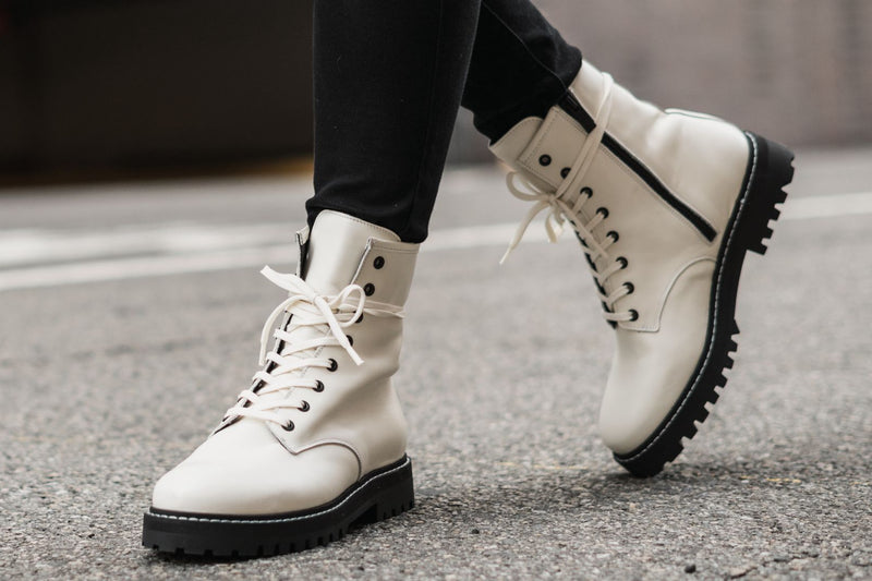 Women's Combat Boot In Ecru White Leather - Thursday Boot Company