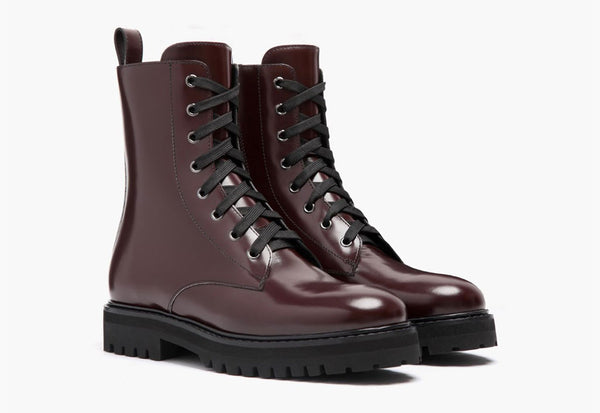 Women's Combat Boot in Burgundy Leather 