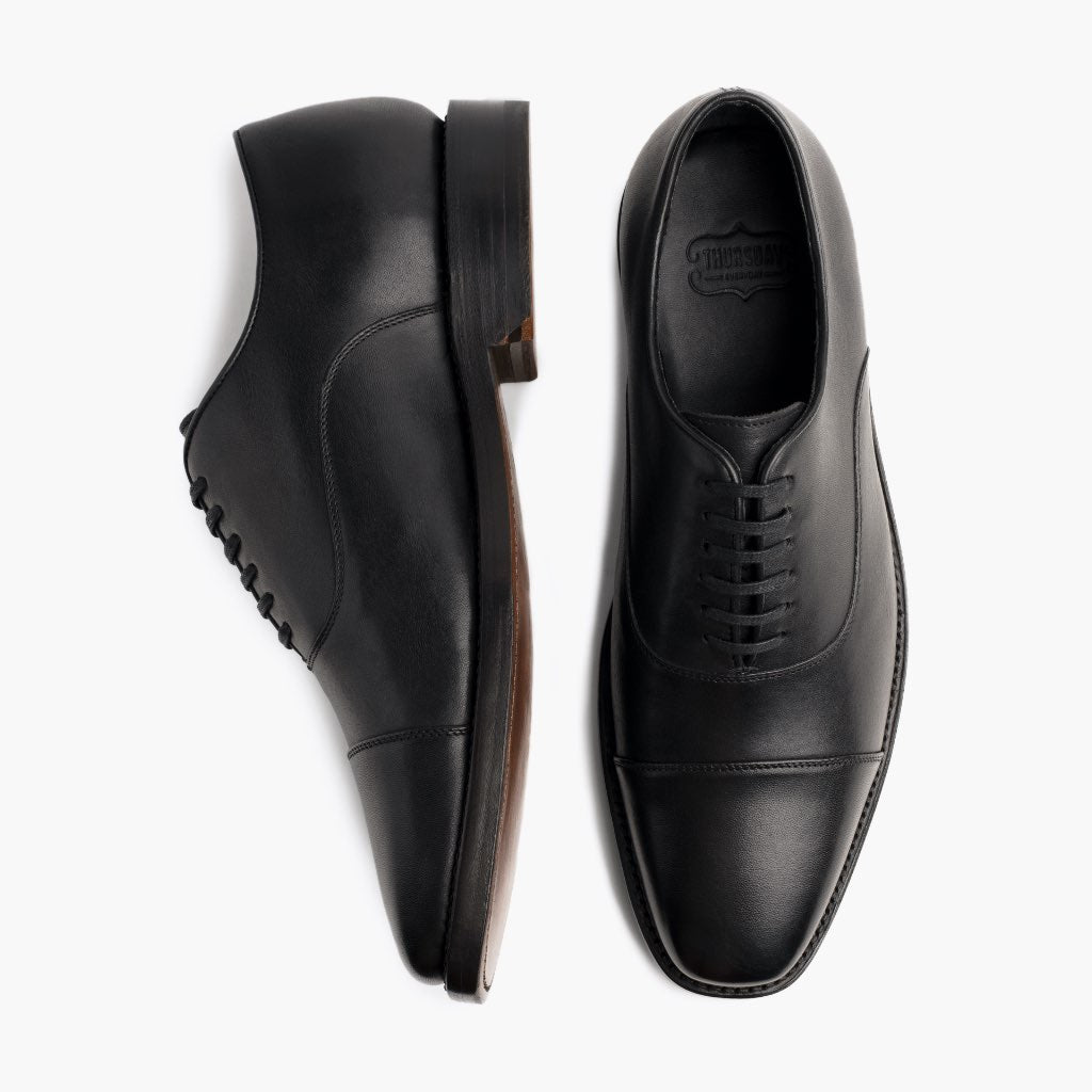 Men's Executive Cap Toe Dress Shoe In Black Leather -
