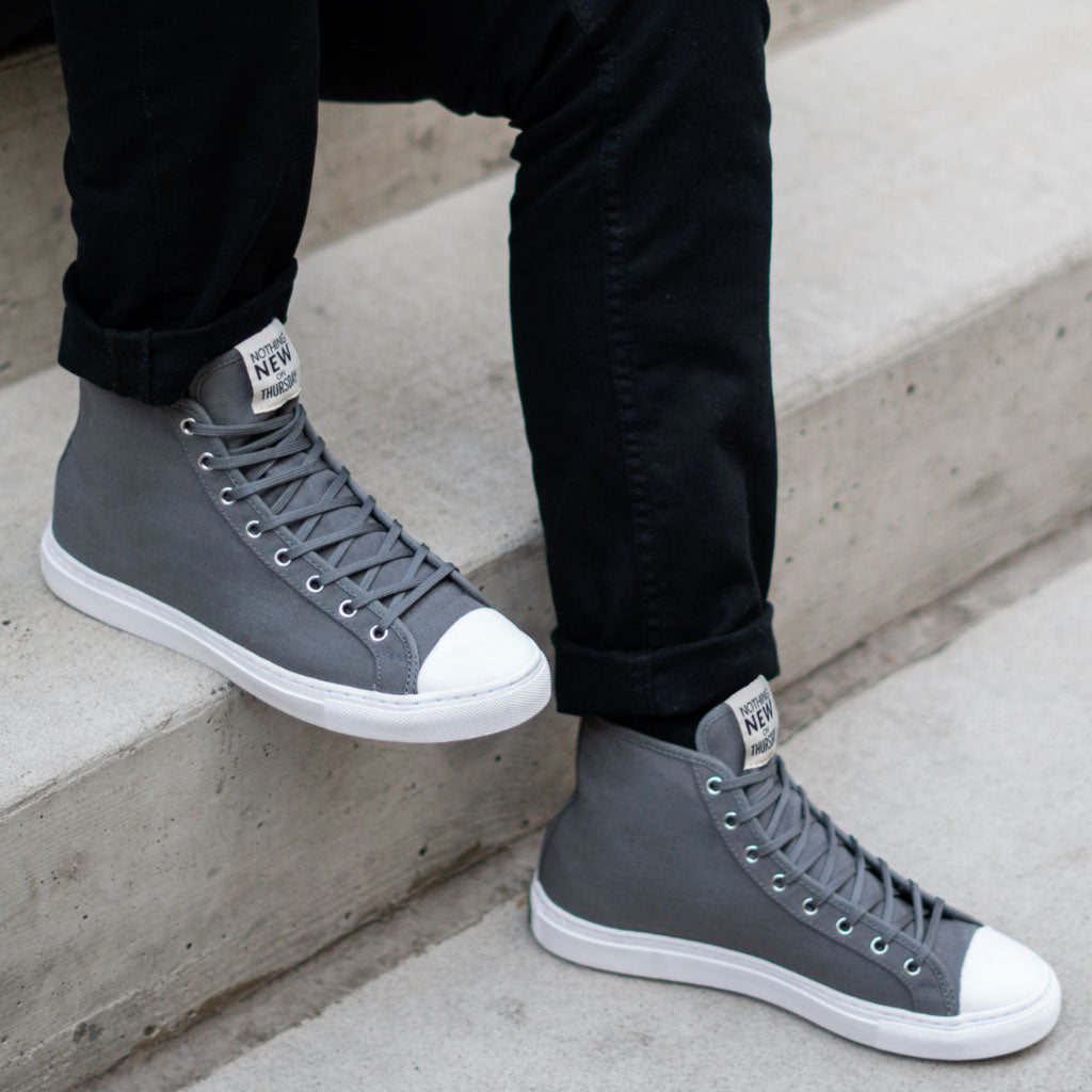 grey high top shoes