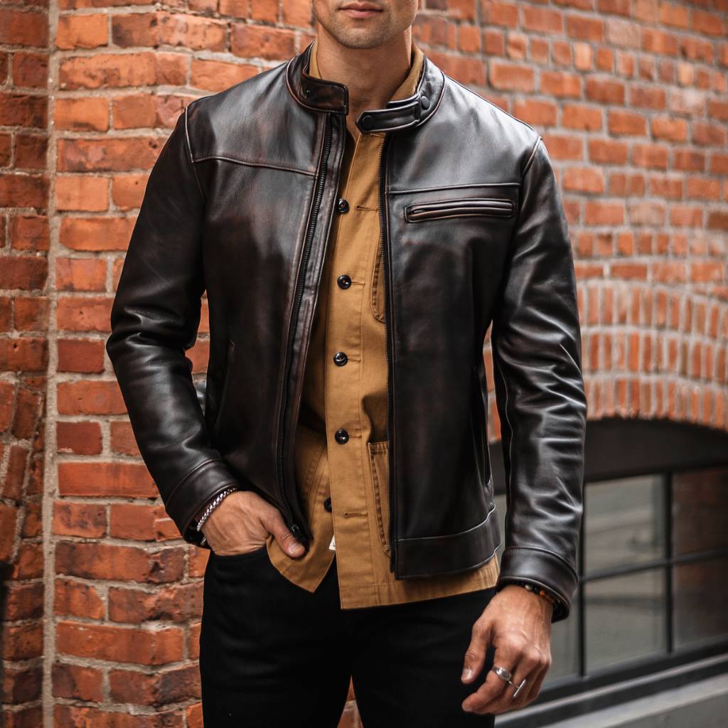 Men's Roadster Jacket In Black Coffee Leather - Thursday Boot Company