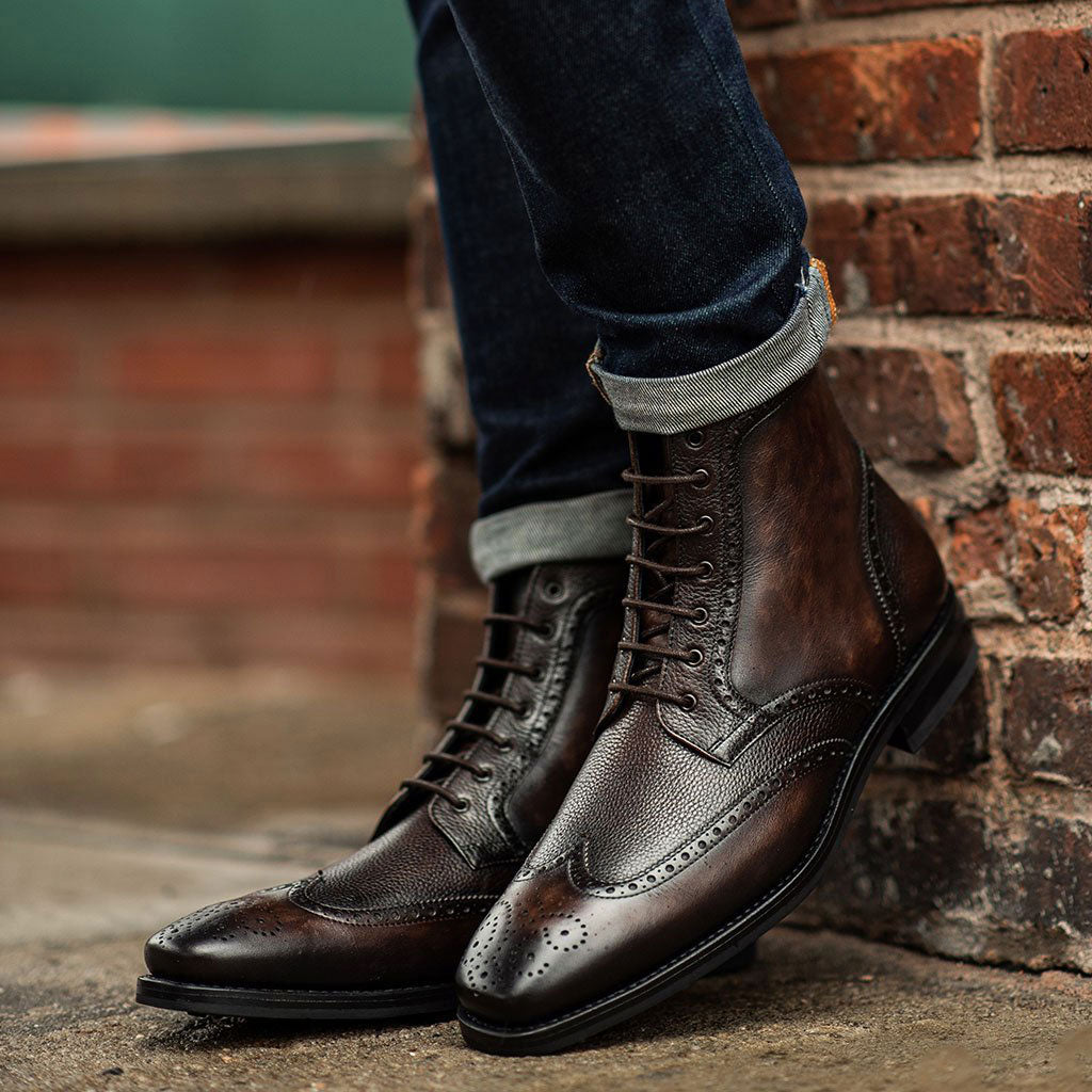 Men's Wingtip Lace-Up Boot In Black Leather Thursday Boot Company ...