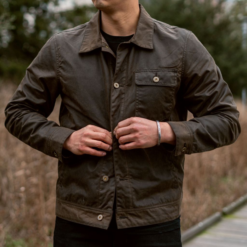 Men's Waxed Canvas Field Jacket in Dark Olive - Thursday