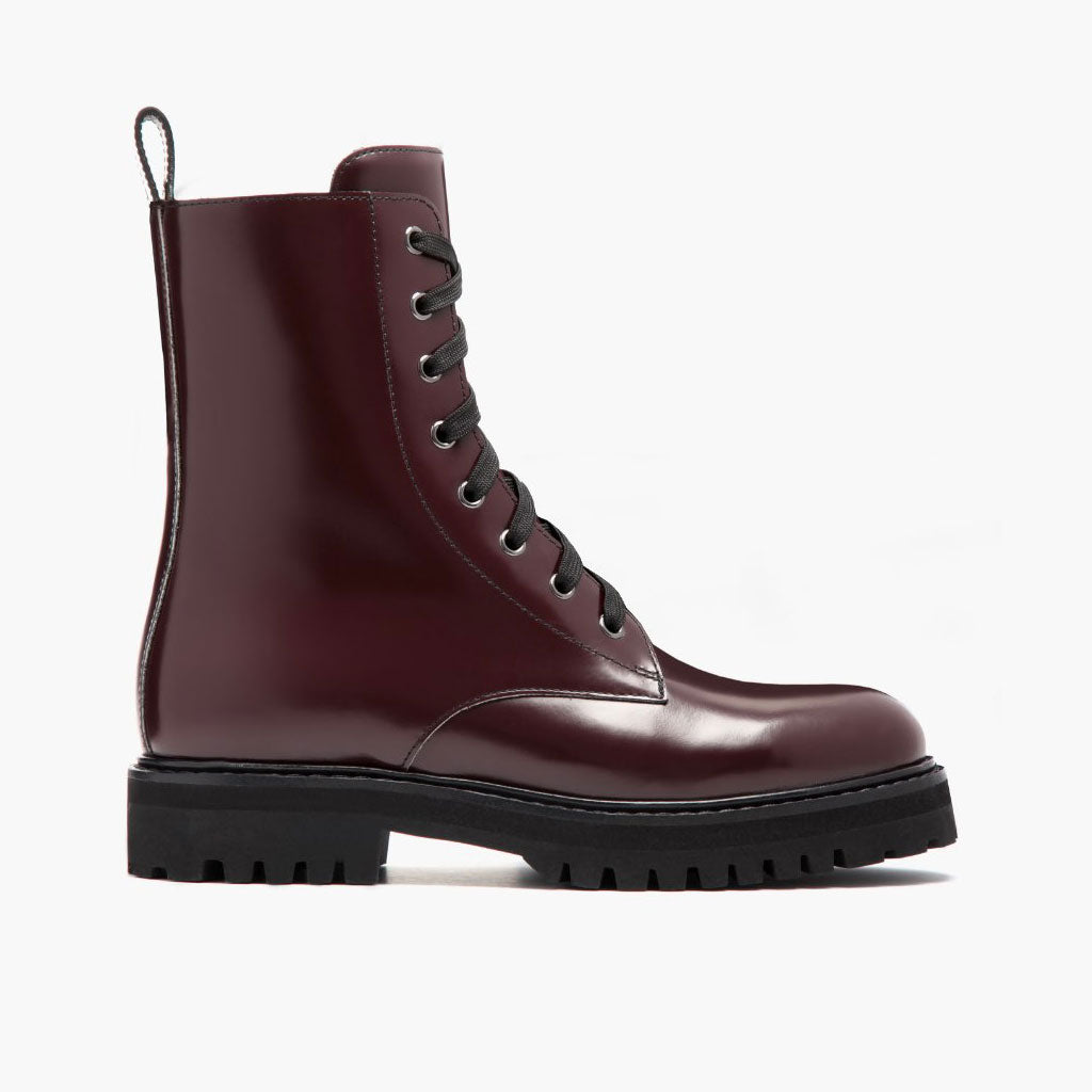 Women's Combat Boot in Burgundy Leather 